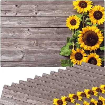 Immagine prodotto di Set di 12 tovagliette lavabili effetto legno con girasoli