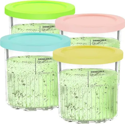 Produktbild von YQL 4PCS Eisbehälter mit Deckel für Ninja Creami NC501EU - Spülmaschinenfestes Zubehör für Eismaschine, ideal für Speiseeis und Ninja Creami Deluxe