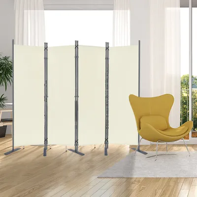 Obrázok produktu pre UISEBRT 4-dielny paraván na predelenie miestnosti 225 x 180 cm s káblovými páskami a klincami Béžová