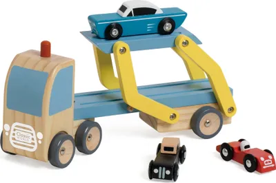 Produktbild von Klassischer Welttransporter aus Holz mit 3 Autos