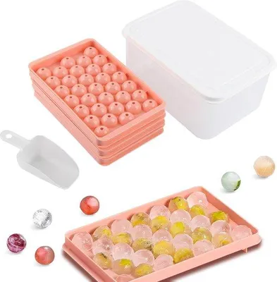 Produktbild von Famanu Eiswürfelform Rund 33 x 3 Stück - Mini-Eiswürfelformen mit Deckel und Halter