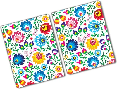 Produktbild von Tulup Glas Herdabdeckplatte - 2x40x52 cm - Glaskeramikkochfeld-Abdeckung Spritzschutz Glasabdeckplatte Kochplattenabdeckung und Schneidebrett - Zweiteilig - Blumen & Pflanzen - Ethnisches Muster - Mehrfarbig