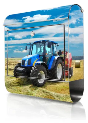 Produktbild von banjado Edelstahl Briefkasten mit Zeitungsfach mit Motiv Traktor großer Design Postkasten rostfrei, A4 Einwurf [BKGE2 10128]