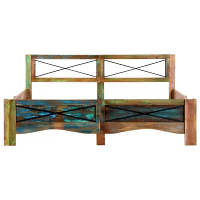 A wooden bed frame with a headboard, presented against a white background.