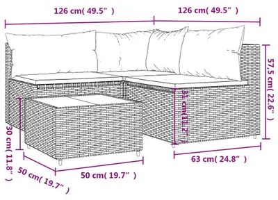 Produktbild von vidaXL 4-tlg. Garten-Lounge-Set mit Kissen Schwarz Poly Rattan