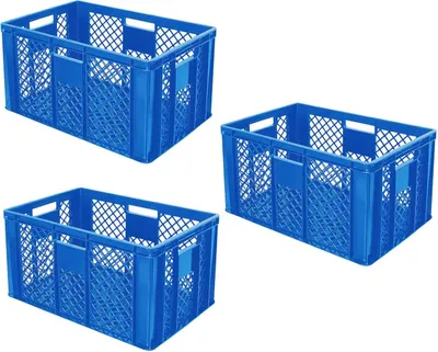 Produktbild von 3x Eurobehälter durchbrochen/Stapelkorb, Industriequalität, lebensmittelecht, LxBxH 600 x 400 x 320 mm, blau