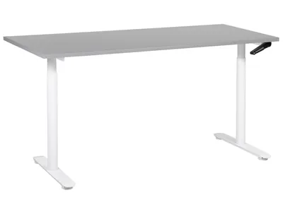 Produktbild von BELIANI Schreibtisch Grau/Weiß Melamin 160x72 cm Manuell Höhenverstellbar Rechteckig mit Kurbel Rundes Metallgestell Modern Büro Steh-Sitz-Tisch