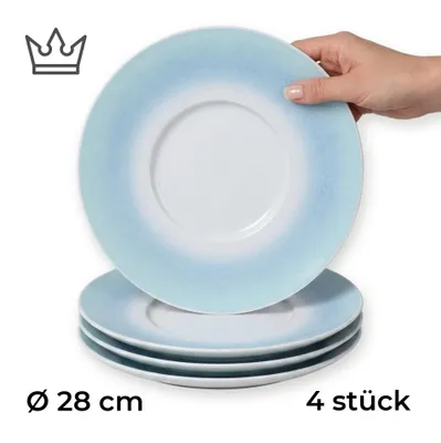 4er-Set Premium Porzellan Essteller Ø28 cm – Stilvoller Genuss mit maritimem Farbverlauf