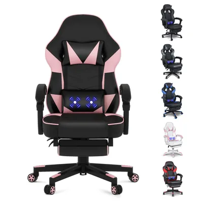 Produktbild von Puluomis Gaming Stuhl mit Massage und Fußstütze 150kg, Bürostuhl Ergonomisch Chefsessel Schreibtischstuhl Racing Stuhl Computerstuhl Rosa Pink Schwarz
