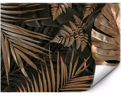 Zdjęcie produktu dla Fototapeta ścienna Czarno-złote liście w stylu glamour do salonu sypialni biura 200x140 cm