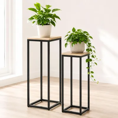 Immagine prodotto di DanDiBo, supporto per fiori in metallo, nero, angolare, set da 2, 60 cm e 70 cm. Porta piante, modello 96705. Sgabello per fiori, tavolino ausiliario, colonna per fiori, design moderno. Sgabello per piante, colonna per fiori, fioriera. Supporto per piante