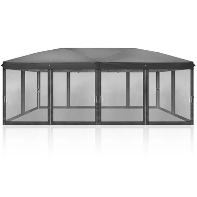 Produktbild von FCH Faltpavillon Partyzelt Pop Up Pavillon 3x6m, mit 6 Netzvorhängen, UV-Schutz ,höhenverstellbarer Gartenpavillon, mit Tragetasche,Grau