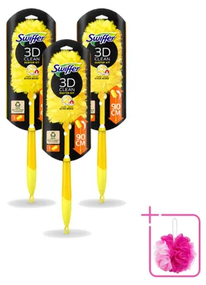 Imagen del producto de 3 unidades de plumero telescópico Swiffer Duster XXL con mango de 90 cm y 1 paño atrapadoras, pack económico