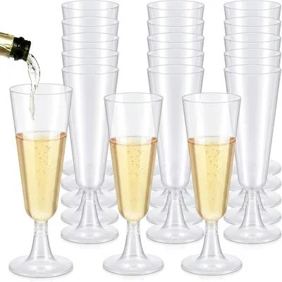 Obrázok produktu pre Plastové poháre na šampanské 20 kusov, Opakovane použiteľné 160 ml, Priehľadné, Na oslavu, Svadbu