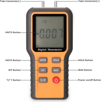 Image de Manomètre numérique Affichage LCD �� �H Commutable 12 unités de pression Réglable Outil de mesure de la température intérieure Appareil de mesure de la pression des canalisations