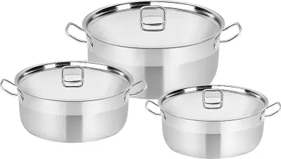 Image de Set de 6 casseroles en acier inoxydable Vitalia - 3 casseroles avec couvercle, 11/13/16 L