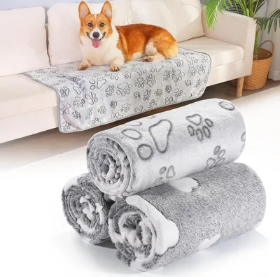 Image de Lot de 3 couvertures en polaire lavables - Couvertures idéales pour chiens, pour canapés et lits - Couverture pour petits chiens et chats - Couverture pour chiots - Gris