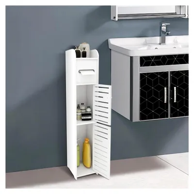 Produktbild von Kleiner Aufbewahrungsschrank für die Toilette, weiß, für das Badezimmer (17 x 15 x 78 cm)