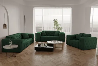 Productafbeelding van Sofaset Designersofa CHANTAL, 3-2-1, bekleed met stof Opera Velvet, kleur groen