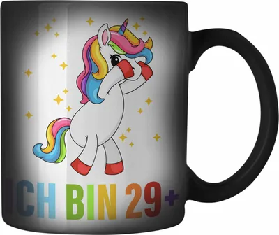 Produktbild von TRENDATION Ich Bin 29+ Farbwechsel Zauber-Tasse Becher Einhorn 30. Geburtstag Sprüche Geschenkidee Frauen Männer (Schwarz)