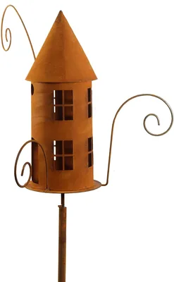 Produktbild von Edelrost Gartenlicht Windlicht Vogelhaus Schmal am Stab Windlicht Futterstelle Gartendeko 155cm Meisenknödel Halter Beetstecker Gartenstecker Rost