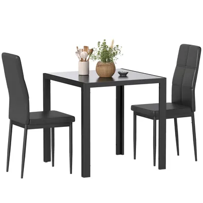 Produktbild von HOMCOM Essgruppe Esstisch mit 2 Stühlen Platzsparend Esszimmergruppe Schwarz