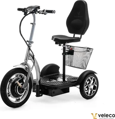 Obrázek produktu pro Veleco ZT16 - Elektrický skútr - 750W - 12km/h - Odnímatelný nákupní košík - Sklopný sloupek řízení - Koloběžka (stříbrná)