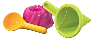 Obrázek produktu pro Trychtýř na písek Androni s formičkou na dortový písek a lopatkou, 3 kusy.