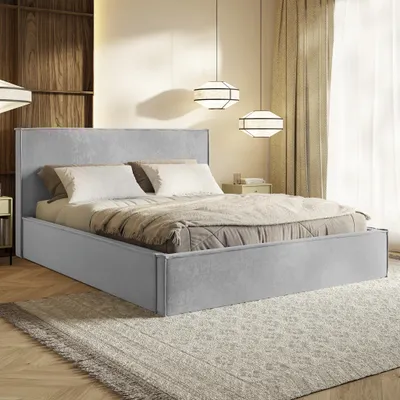 Produktbild von MOTIVENA Boho Polsterbett 140x200 mit Bettkasten, Metall Latttenrost, Bett 140x200 Grau Samt (Jasmine 90)