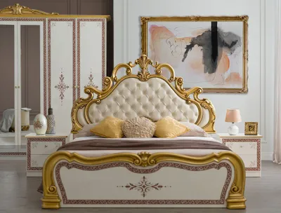Produktbild von Barock Bettanlage Gloria in Beige/Gold 3-Teilig