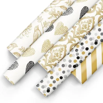 Obrázok produktu pre Darčekový papier 200 x 70 cm, 5 rolí, čierny so zlatom, elegantný