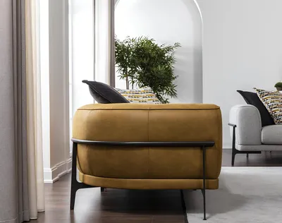 Produktbild von Zweisitzer Sofa 2 Sitzer Sofas Modern Gelb Kunstleder Couch Design
