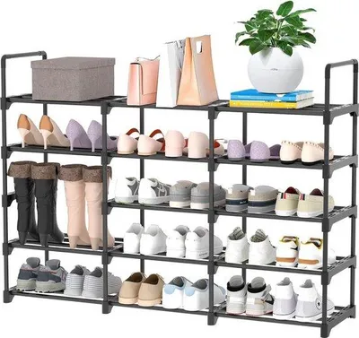 Zdjęcie produktu dla Metalowy stojak na buty - 5 poziomów - 30 par butów - czarny