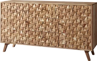 Produktbild von WOHNLING Sideboard REWA 140x78,5x40 cm Anrichte Massivholz Akazie Schrank Braun Landhaus-Stil Kommode mit 3 Schubladen & 2 Türen Flurschrank Echtholz