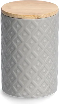 Produktbild von ZELLER 19849 Vorratsdose 720 ml Keramik, grau mit Bambusdeckel, ca. Ø 10 x 15 cm
