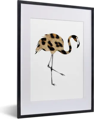 Produktbild von MuchoWow® MuchoWow® Gerahmtes Poster Flamingo - Pantherdruck - Tier 30x40 cm - Poster mit zchwarzem Bilderrahmen - Wandposter Schlafzimmer