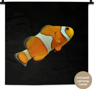 Produktbild von MuchoWow® Wandteppich Wandbehang Fisch - Linie - Schwarz 60x60 cm Tapisserie Dekoration Wandtuch - Dekorationen - Wand Decke