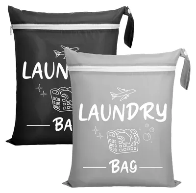 Image de Sac à linge pliable avec cordon de serrage - Lot de 2 - Pour le rangement du linge - 38 x 48 cm, gris et noir