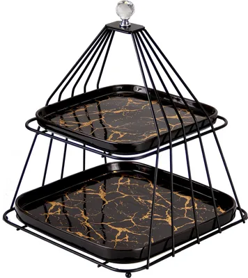 Produktbild von LB Tortenständer etagere 2 etagen Obstschale Metallrahmen und Keramikplatte Cupcake ständer Schwarz Obstkorb Für geburtstagsdeko Hochzeitsfeier