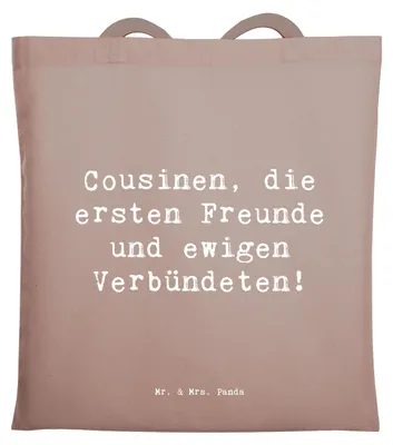 Produktbild von Mr. & Mrs. Panda Shopping Tasche Spruch Cousine Freunde - Braun Pastell - Geschenk, Familienmitglieder, Jubiläen, Stoffbeutel, Schultasche, Weihnachtsgeschenke, Bindung