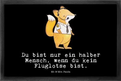 Produktbild von Mr. & Mrs. Panda Schmutzmatte Fluglotse Herz 50 x 75 cm - Schwarz - Geschenk, fußmatte, Flugsicherung, Gummimatte, Lustig, Eingangsteppich, Fußabtreter, Fussmatte, Spruch