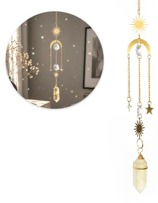 Produktbild von Sonnenfänger Suncatcher Lunula mit Citrin Kristall natürliche Hängedeko Anhänger Geschenkidee, KI-generiertes Bild