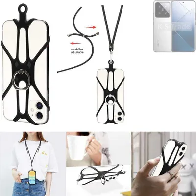 Produktbild von K-S-Trade 3in1 Handykette Handyband Handykordel Halsband Smartphone-Ring Handy-Ring kompatibel mit Xiaomi 14 Pro Fingerhalterung Handyring