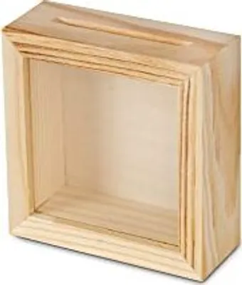 Produktbild von Spardose Holzspardose zum Basteln und Dekorieren Geldgeschenk Sparbüchse Holz-Rahmen mit Sichtfenster,Bilderrahmen zum Befüllen (Mini Quadrat)