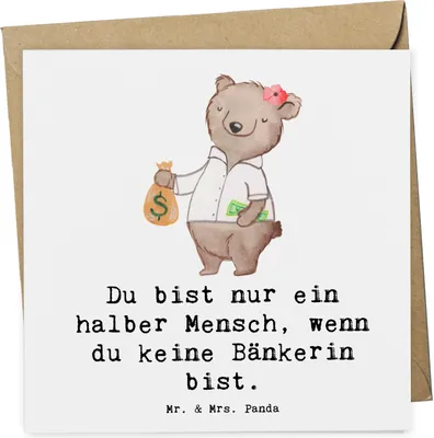 Produktbild von Mr. & Mrs. Panda Klappkarte Bänkerin Herz - Weiß - Geschenk, Spruch, Grußkarte, Bankangestellte, faltkarte, doppelkarte, Ausbildung, Beruf, Witzig, Glückwunschkarte