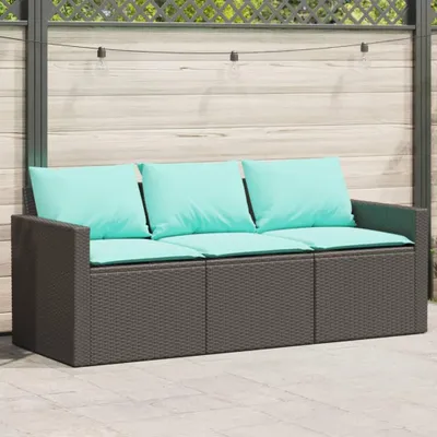 Produktbild von Gartensofa mit Kissen 3-Sitzer Schwarz Poly Rattan - Gartensofas c4201