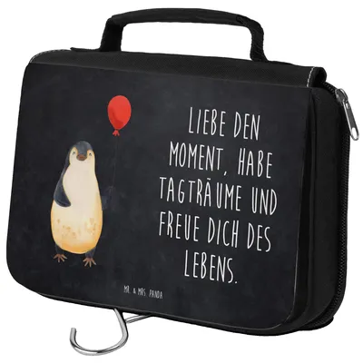 Produktbild von Mr. & Mrs. Panda Kulturbeutel Pinguin Luftballon - Kreidetafel - Geschenk, kulturtäschchen, Motivation, Liebe, Fröhlich, Kulturtasche, Schminktasche, kosmetiktäschchen
