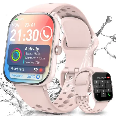 Produktbild von Smartwatch 2,01'' Herren Damen mit Bluetooth-Anruf, Fitnesstracker, IP68, Herzfrequenz, SpO2, Blutdrucküberwachung in Echtzeit,Geschenk, Rosa