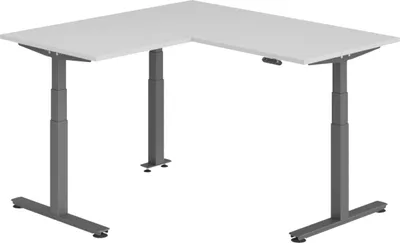 Produktbild von bümö Eckschreibtisch elektrisch höhenverstellbar L-Form - Gestell: Graphit, Nachbildung: Grau, Größe: Eckschreibtisch 160 x 160 cm