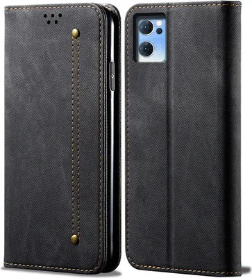 Image de OPPO Reno7 SE 5G Case, étui portefeuille en cuir avec fermeture magnétique et support pour OPPO Reno7 SE 5G noir